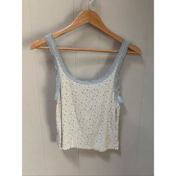 American Eagle Soft and Sexy Ribbed Lace Trim Cropped Tank Top Medium - Picture 2 of 7